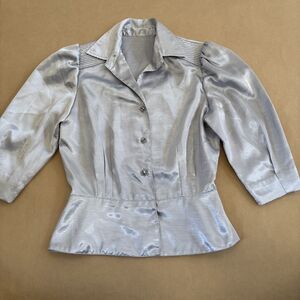 Vintage Women’s Silver Structured Top No Size No Tag Shoulder Pads Futuristic